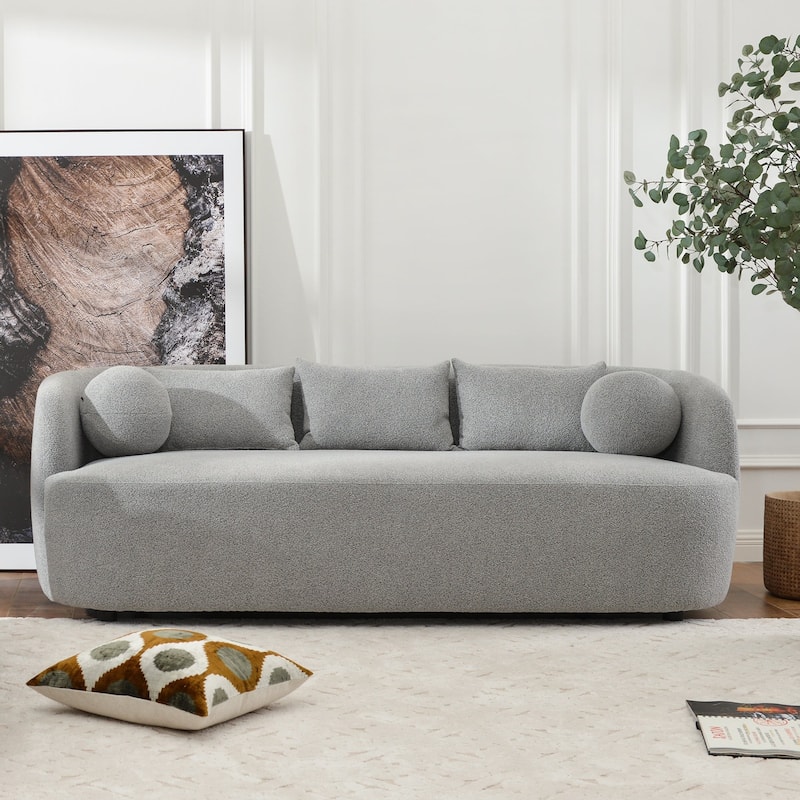 KINWELL 3-Seater Sherpa Boucle Upholstered Sofa Couch for Living Room Lounge, 85" W - Grey