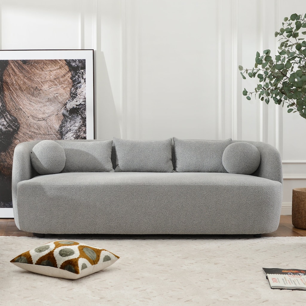 KINWELL 3-Seater Sherpa Boucle Upholstered Sofa Couch for Living Room Lounge, 85" W