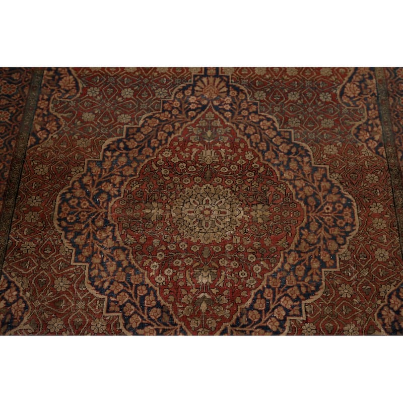 Pre-1900 Antique Kashan Mohtasham Persian Rug Handmade Wool Carpet - 4'4" x 6'5"