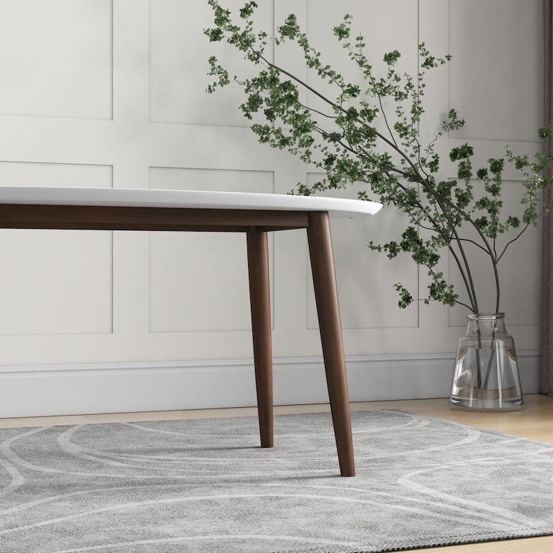 Ada Mid Century Modern Style Solid Wood Dining Table with White Top - Oval Design, Brown and White Finish 29.7"H x 35.4"