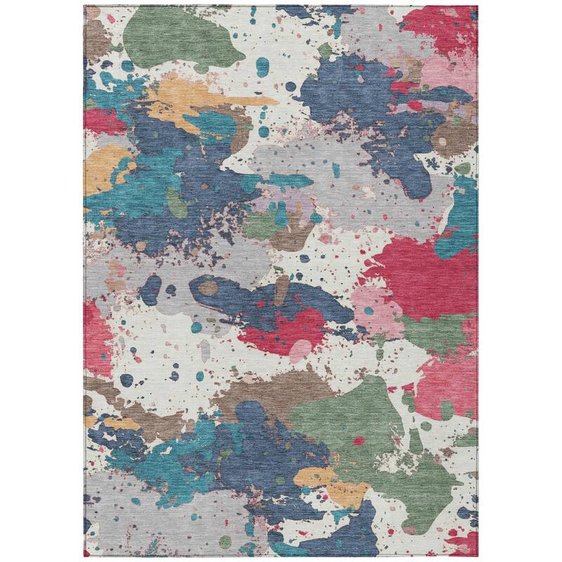 Machine Washable Indoor/Outdoor Modern Splatter Chantille Rug