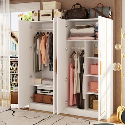 4-Door Wardrobe with Golden Handles and Ample Storage - 63"W x 70.1"H