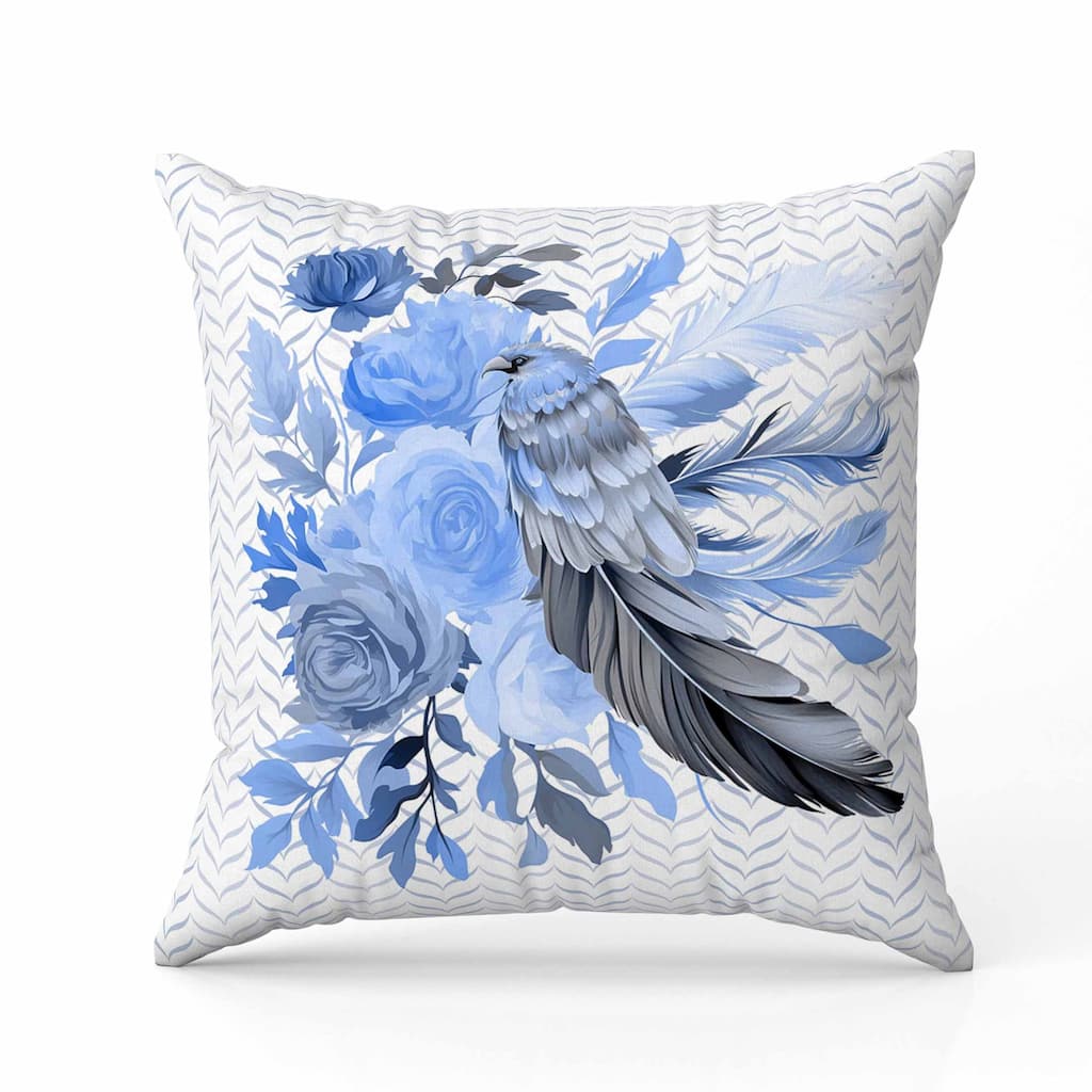 Feathered Bouquet Faux Suede Reversible Throw Pillow White and Blue