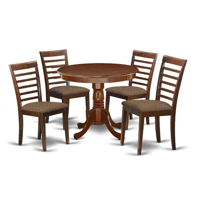 Round Kitchen Table Set 5pc 36" Table w/ 4 Chairs Microfiber Seats Modern Dining