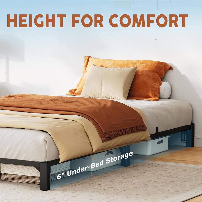 Bed Frame, Sturdy Metal Platform with Durable Iron Slat Support and Legs