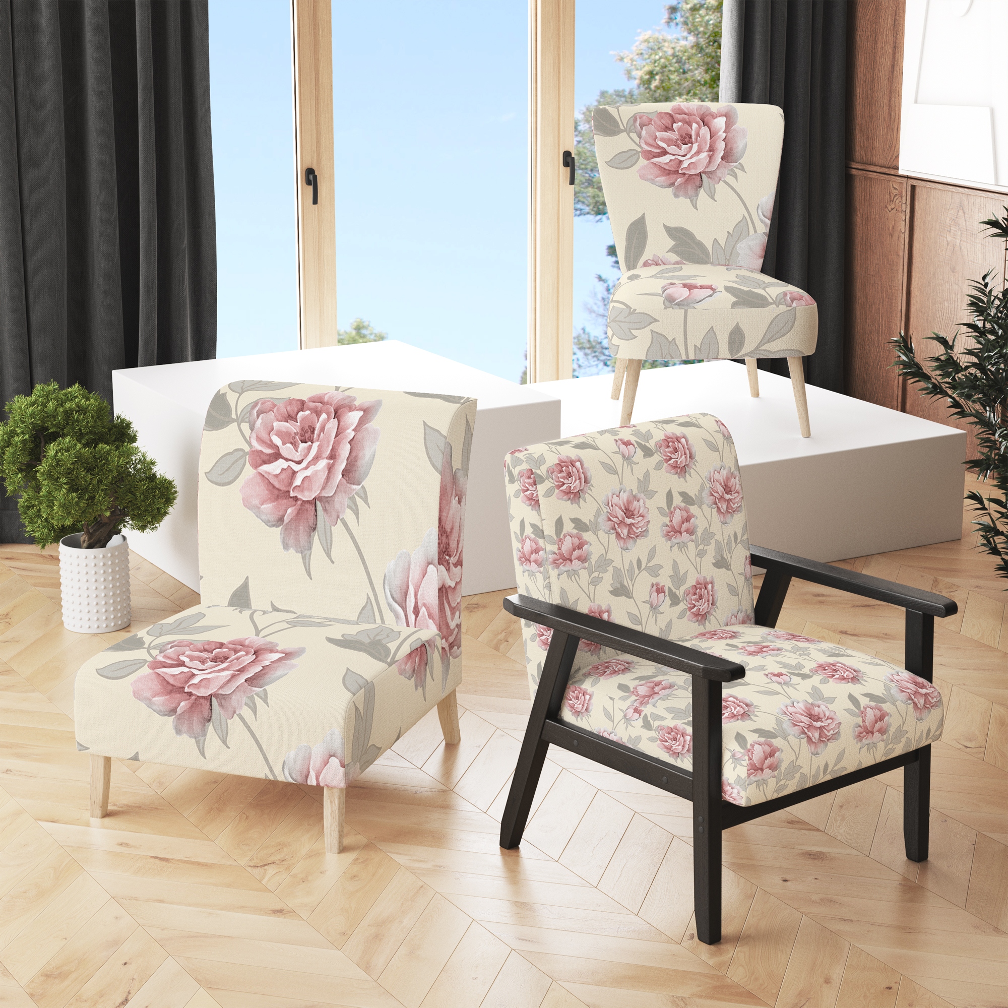 Pink floral store accent chair