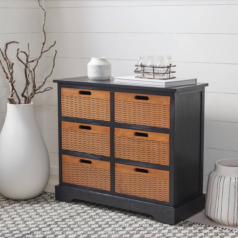 SAFAVIEH Landers Farmhouse 6-Drawer Storage Chest - 30" W x 12.5" L x 26" H - Black