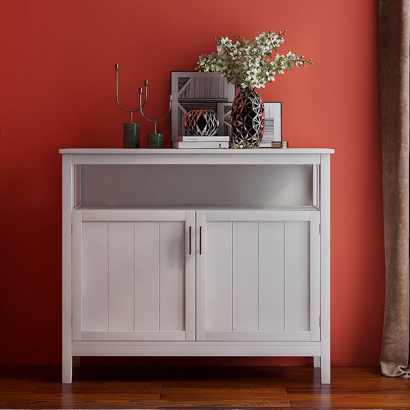 Anmytek White Kitchen Storage Sideboard Buffet Server Cabinet with Open Shelf and Adjustable Storage