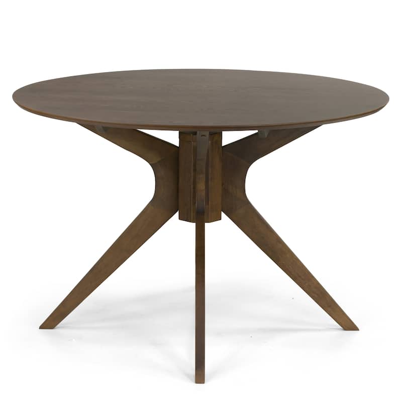 Blair Walnut Finish Round Wood Dining Table with Starburst Style Base