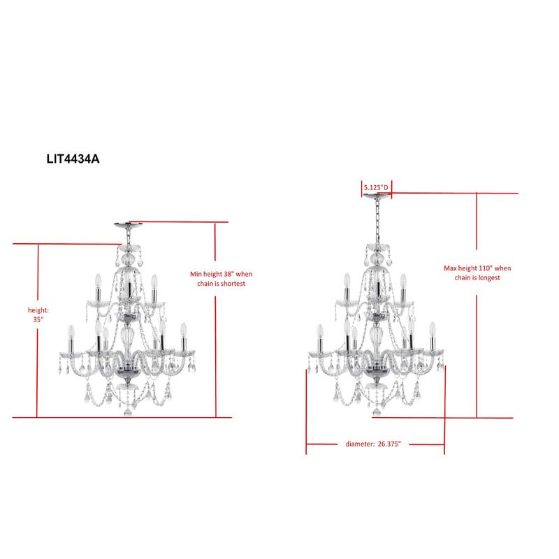 SAFAVIEH Lighting Wadad Adjustable 9-Light Beaded Chandelier - 26.375"x26.375"x38 - 110" - Chrome/Clear