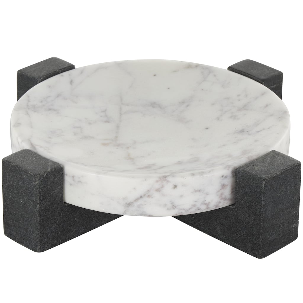 Marble Geometric Round Tray with Black X-Shaped Base - White - Roche River Decor
