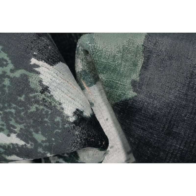 Hand Knotted Oriental Viscose Silk Carpet Modern Pictorial Green Abstract Area Rug - 7' 10'' X 5' 9''