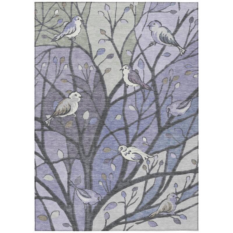Machine Washable Indoor/ Outdoor Bird Mosaic Chantille Rug