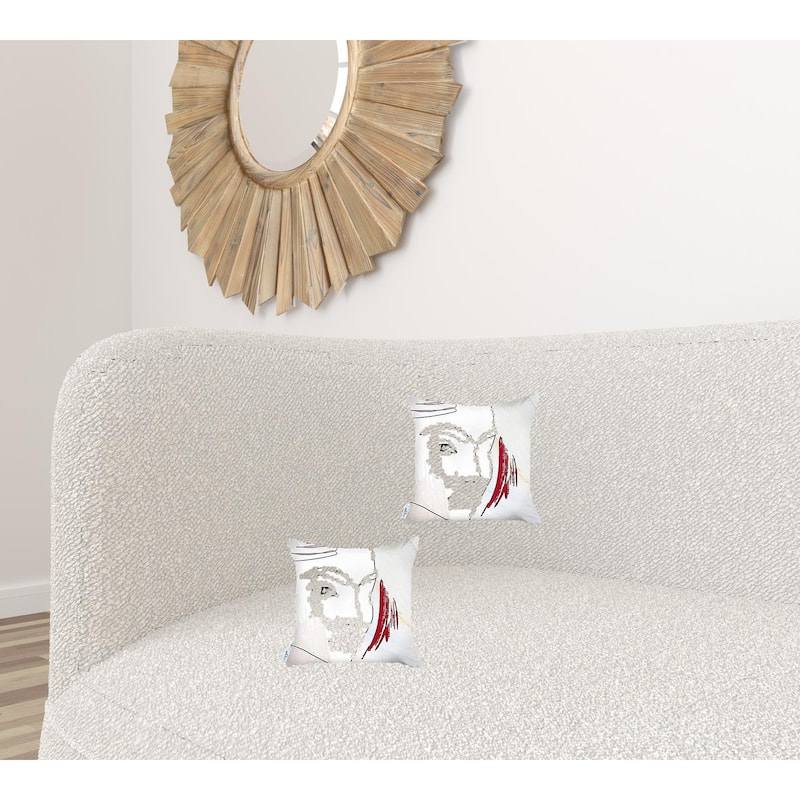 HomeRoots Set Of Two 18" X 18" Gray Black White And Red Abstract Zippered Handmade Polyester Throw Pillow