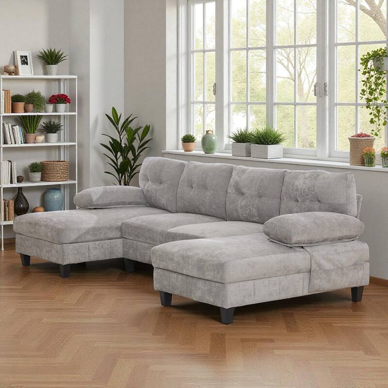 103.5" U-Shaped Sectional Sofa with Dual Chaise Lounges, Chenille Upholstery, Storage Pockets and Armrest Pillows