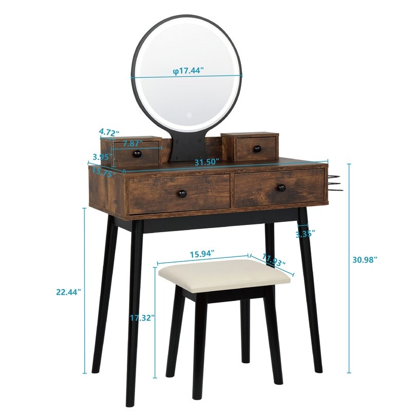 Vanity set with shop touch screen mirror