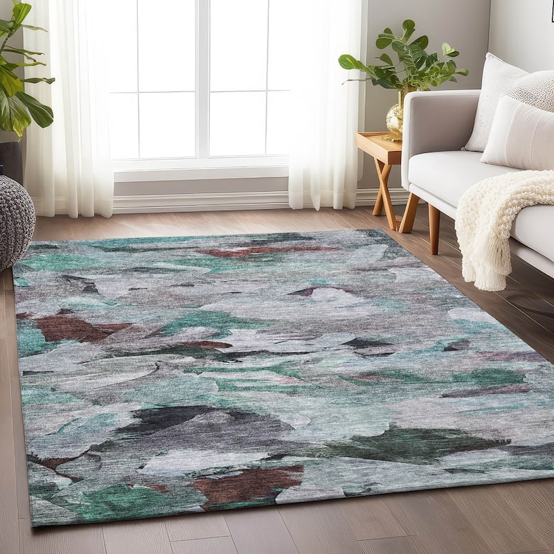 Machine Washable Indoor/ Outdoor Modern Chantille Rug - Teal - 5' x 7'6"