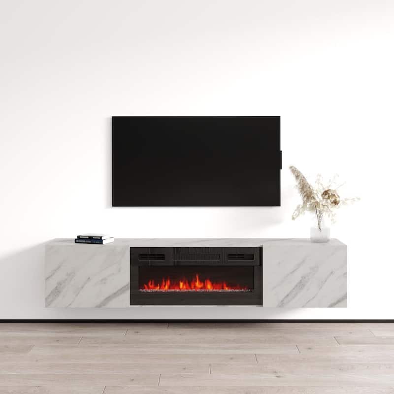 Baja BL-EF Floating Fireplace TV Stand - White Marble