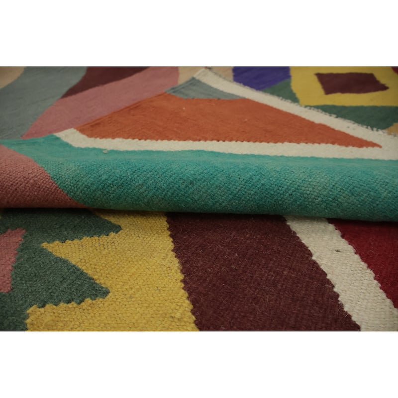 Hand Woven Oriental 100% Wool Carpet Southwestern Modern Multi-Colored Kilim Area Rug - 13' 10'' X 9' 7''