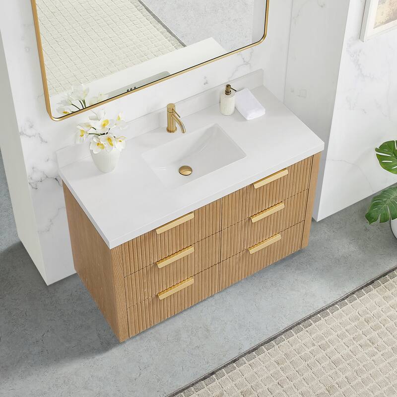 Santarem Single Vanity with Pure White Quartz Stone Top without Mirror