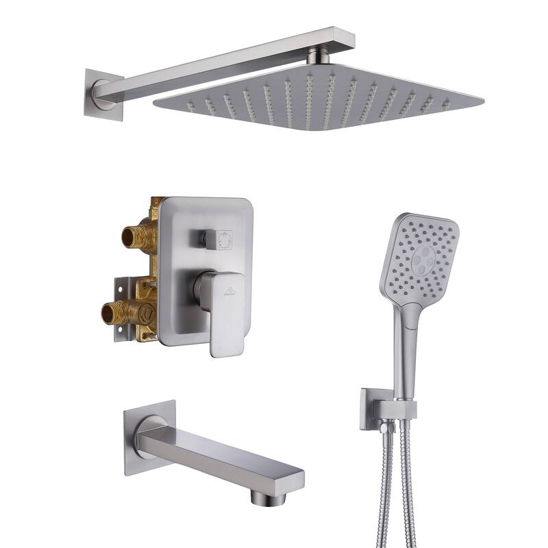 Wall-mounted rain shower faucet with pressure balanced valve - Brushed Nickel