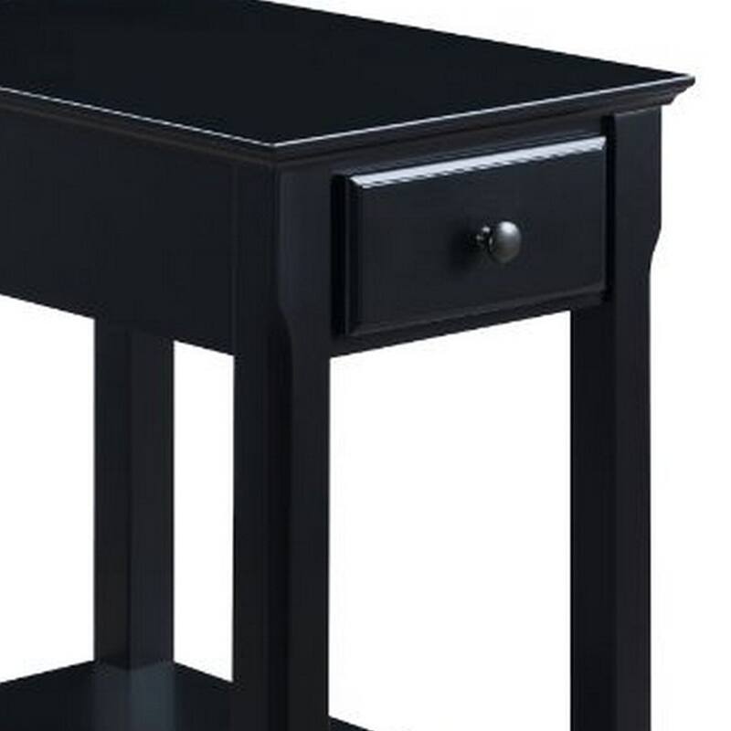 22 in. Black Rectangle Wood End Table with Storage Drawer for Convenience