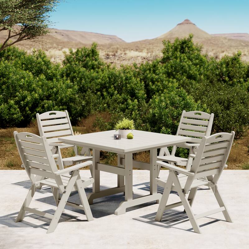Laguna 5-Piece Square Table Folding Highback Chair Dining Set
