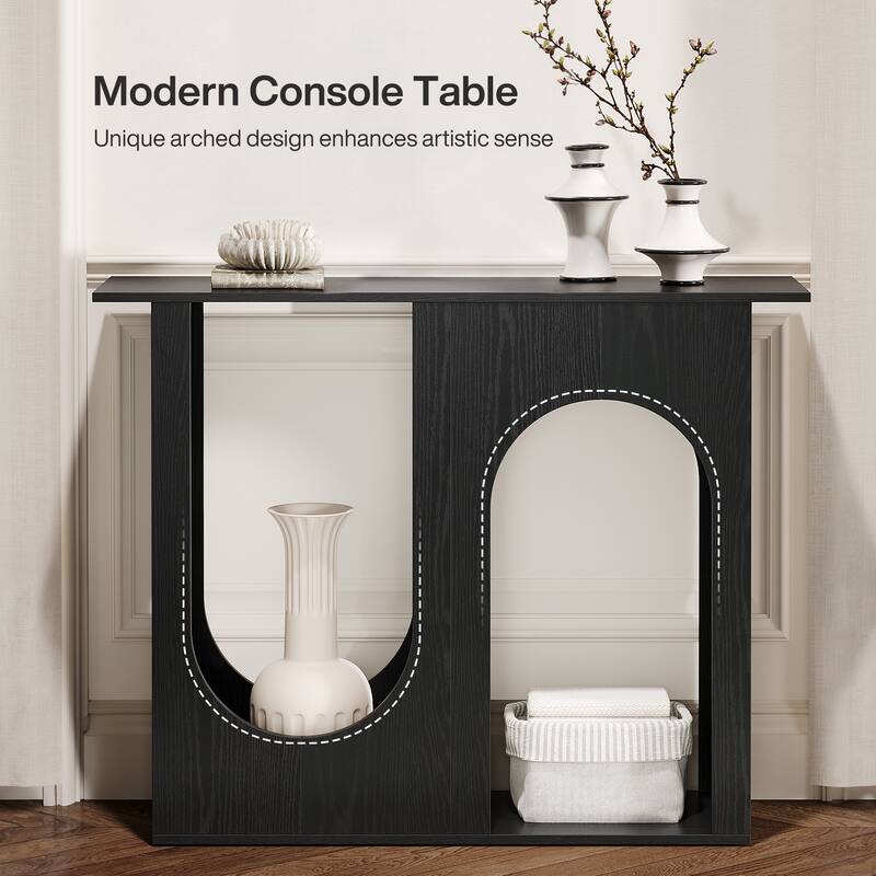 39'' Modern Black Wooden Console Table with Arch-Base for Entryway
