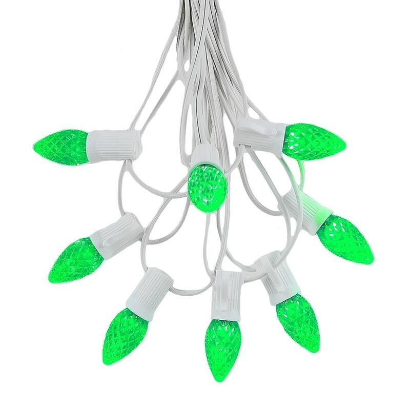 25 Foot C7 LED Christmas Light Set, Hanging String Lights, White Wire - Green