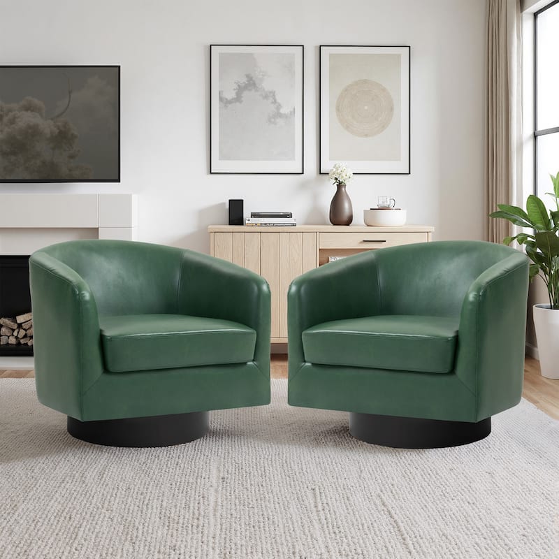 2 Set Modern Wide Round Swivel Accent Barrel Chairs
