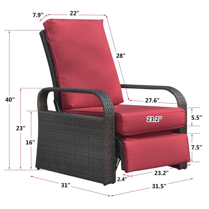 Comfy Wicker Adjustable Chair with Aluminum Frame