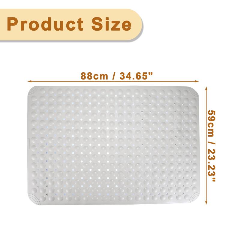 Nonslip Bathtub Mat, Bathtub Shower Mat, Bath Mat with Drain Hole and Suction Cups, 34.65"x23.23", Khaki