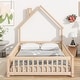 preview thumbnail 2 of 25, Full Size Pine Wood House-Shaped Headboard Floor Bed with Fence for Kids, Boys and Girls