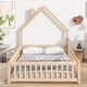 preview thumbnail 40 of 54, Pine Wood House-Shaped Headboard Floor Bed Frame with Fence & Guardrails for Kids Girls Boys