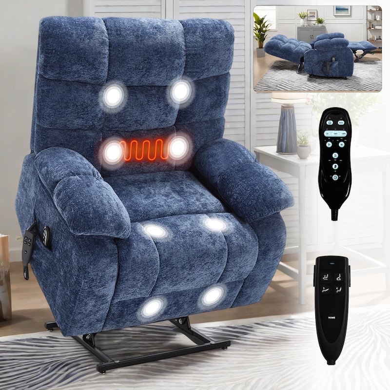 Chenille Power Lift Recliner Chair for Big & Tall with Massage & 180° Recline