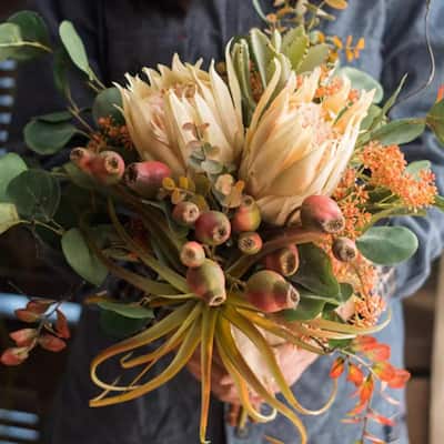 RusticReach Mountian Oriole Autumn Art King Protea Bouquet - Multi