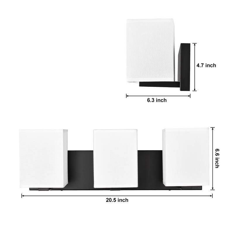 kirahee Matte Black Bathroom Vanity Light, 3-Light Vanity Lighting fixtures Over Mirror,Wall Sconces with White Fabric Shades