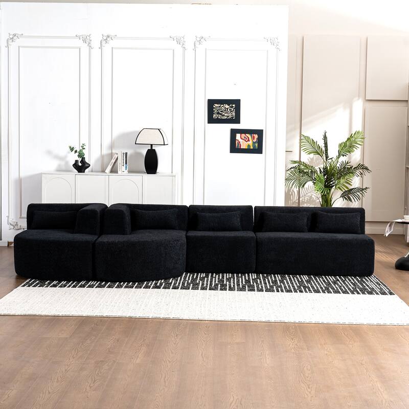 143.7" Polyester Sectional Sofa with 2 Chaise Lounges, Back Pillows