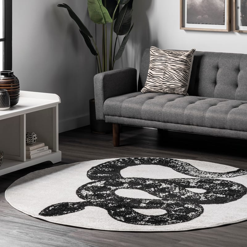 Nuloom Leopold Serpent Area Rug - 6' Round - Black & Off-White - Round
