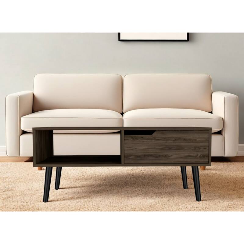 40-Inch Coffee Table with Functional Storage Brown and Black Design Rectangular Wooden Table with Shelf and Drawer
