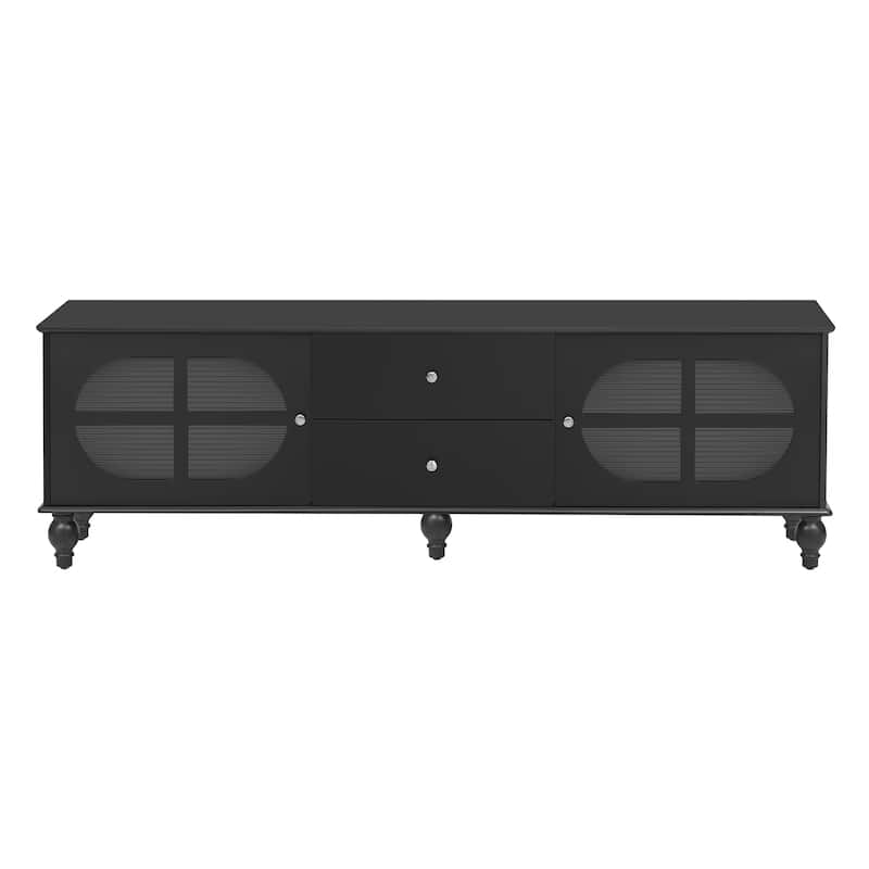 68.9" Rectangular Wooden TV Stand with Fluted Glass Doors, for TVs up to 75", Media Storage Console with 2 Drawers