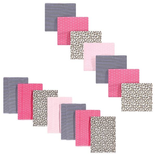 slide 1 of 1, Hudson Baby Infant Girl Cotton Flannel Burp Cloths and Receiving Blankets, 14-Piece, Leopard, One Size - Leopard - One Size One Size - Leopard