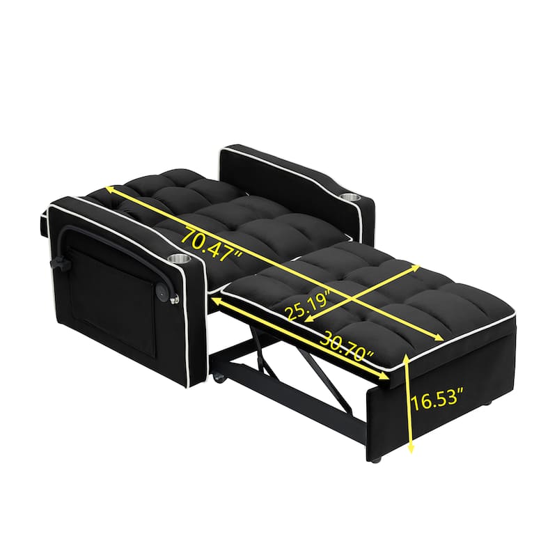 Modern 70.86" 3 in 1 Single Convertible Sofa Bed with Adjustable Back and USB Charging Port for Living Room