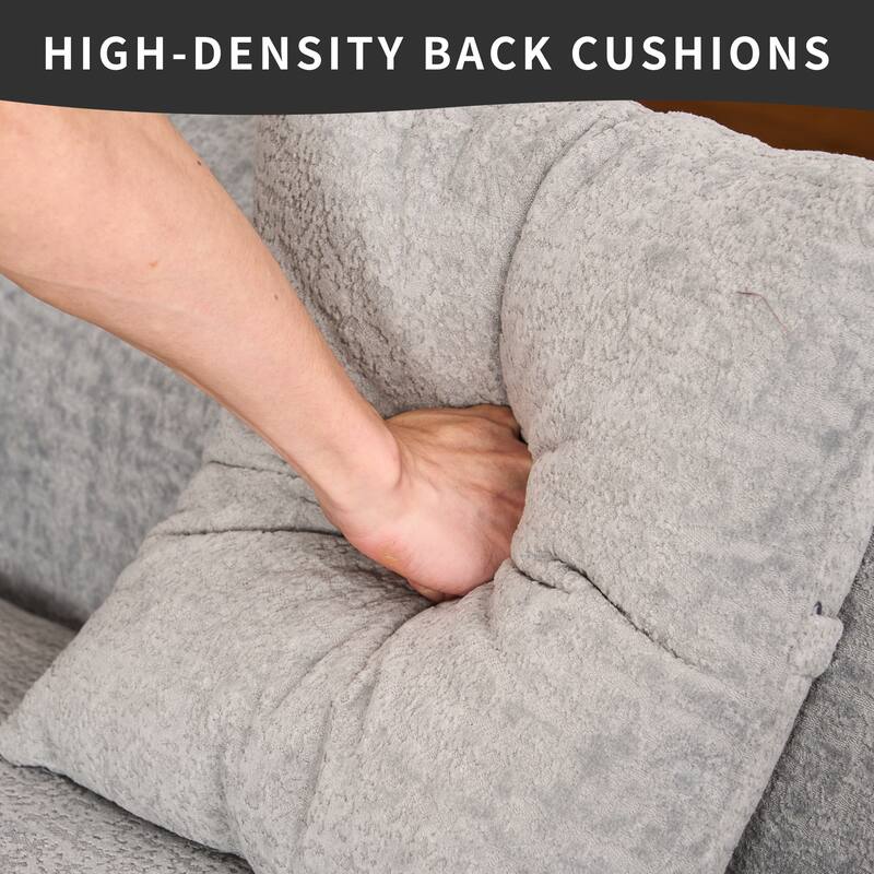 98.4" Chenille L-Shaped 3-Seater Sofa with Chaise Lounge and 4 Pillows