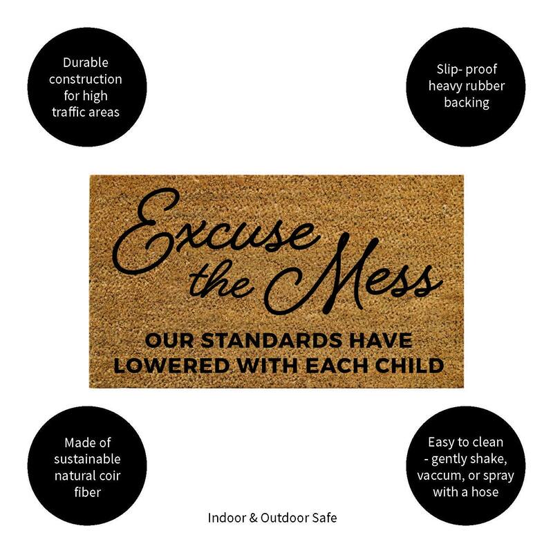 Black and Brown 16 in. x 28 in. Nature Coir Excuse the Mess Door Mat