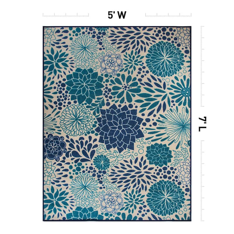 Modern Floral Circles Flatweave Indoor/Outdoor Area Rug