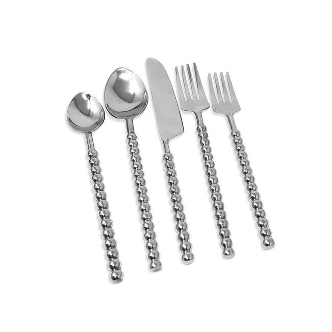 Service for 4 - Dishwasher Safe 20 Pc Flatware Set with Beaded Handles - Silver