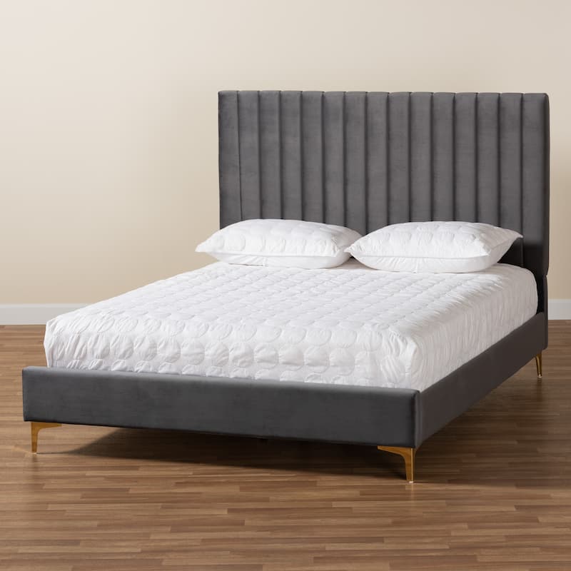 Serrano Contemporary Glam and Luxe Velvet Fabric Upholstered and Gold Metal Platform Bed