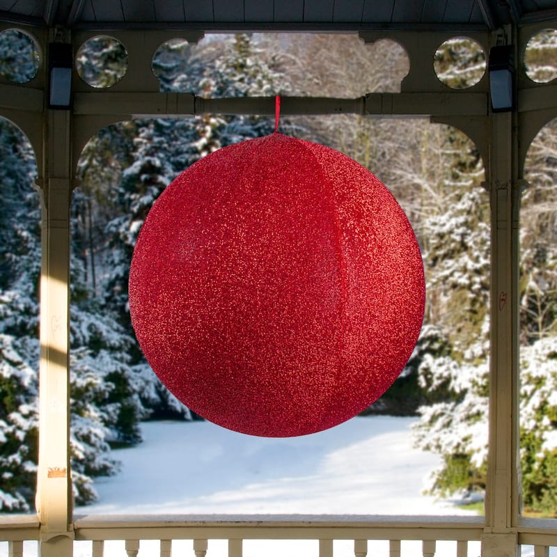 Inflatable Tinsel Commercial Christmas Ball Outdoor Ornament 23.5" Red