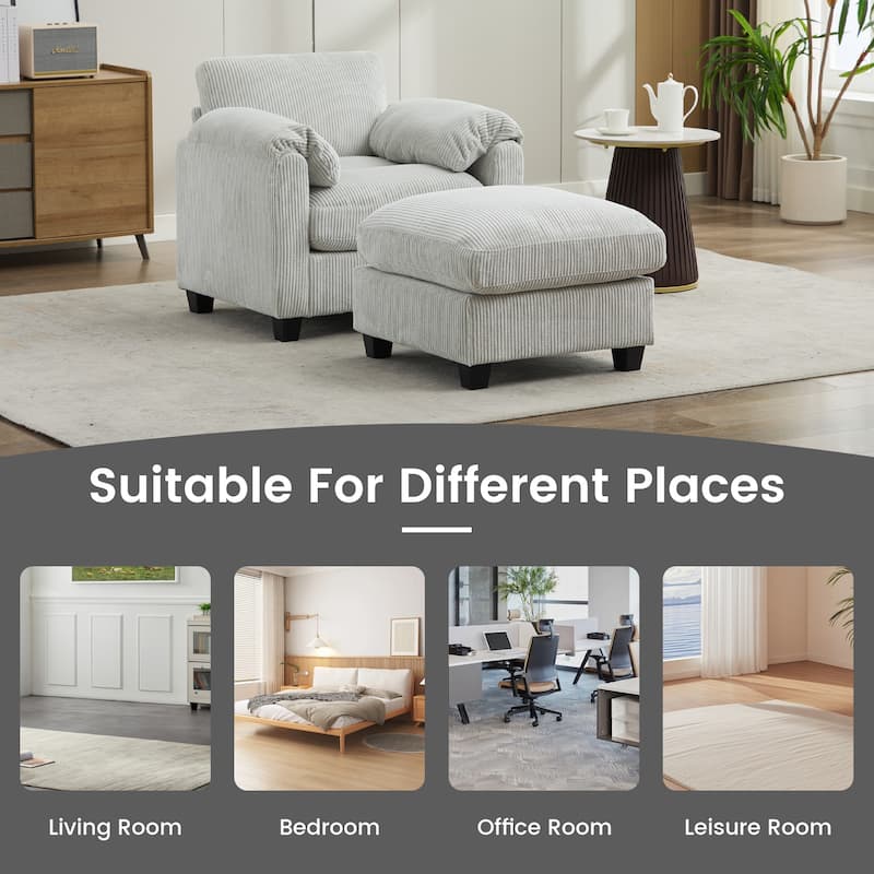 Corduroy Single Sofa Chiar with A Removable Ottoman